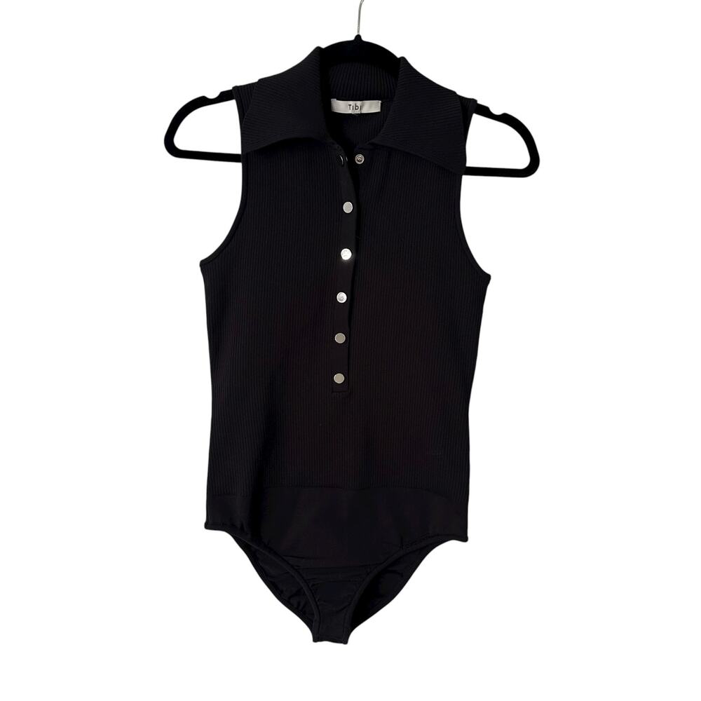 Tibi black ribbed button front sleeveless bodysuit - Picture 10 of 11